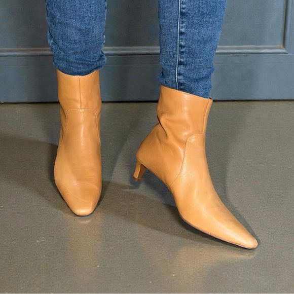Madewell Dimes Tan Leather Pointed Toe Kitten Heel Y2K Ankle Boots Size 8.5 - Picture 2 of 12